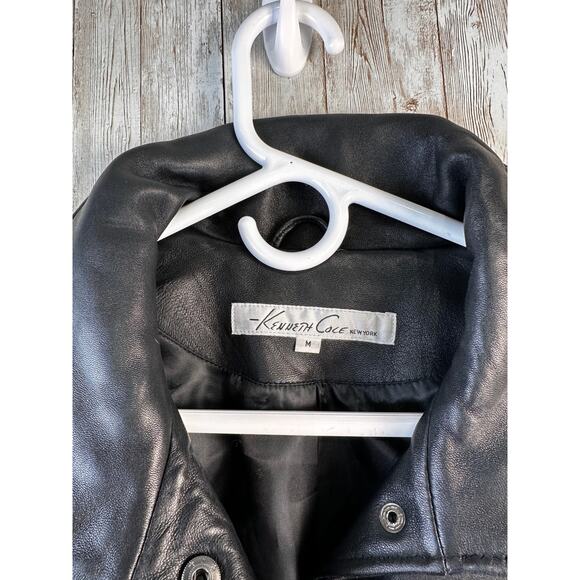 Reaction Kenneth Cole G-III Black Leather Coat‎ Womens M Black Smooth Mid Length - Picture 4 of 10